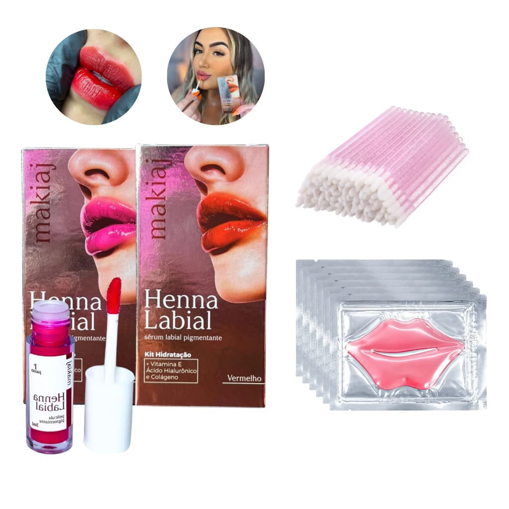 Kit Henna Labial Profissional Mascara Labial Apliacador Gliter