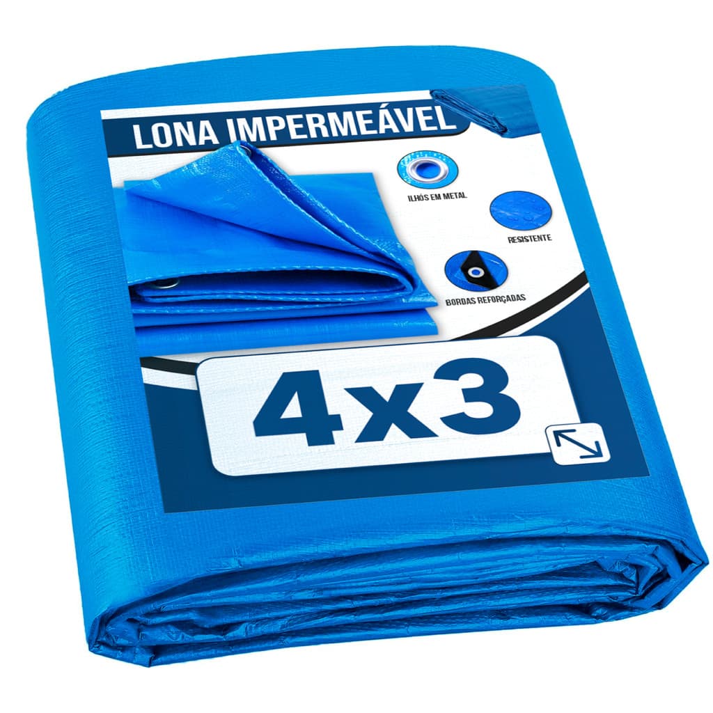 Lona Plástica de Proteção Cobertura Impermeável Azul 4x3 mts