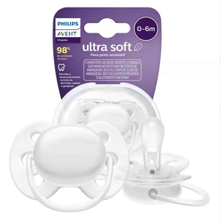 Chupeta Philips Avent Ultra Soft , Branca Lisa , 0 a 6 meses, SCF092/01