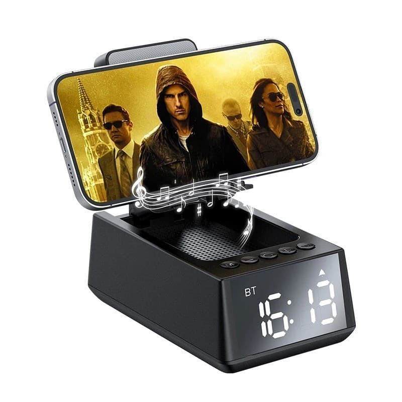 Suporte para Celular com Despertador digital e Alto-Falante Sem Fio Bluetooth