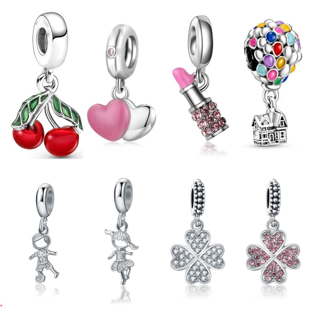 Berloque Encantos Prata 925 Trevo Mar Tartaruga Cereja Acessórios Pulseira Contas Amantes Diamante Incrustado