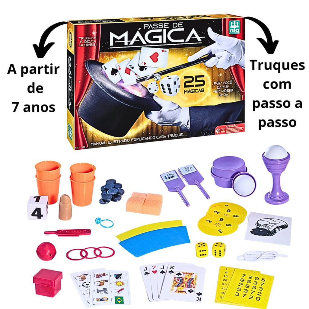 Brinquedo Infantil Jogo Passe De Magica Com 25 Truques E Acessórios