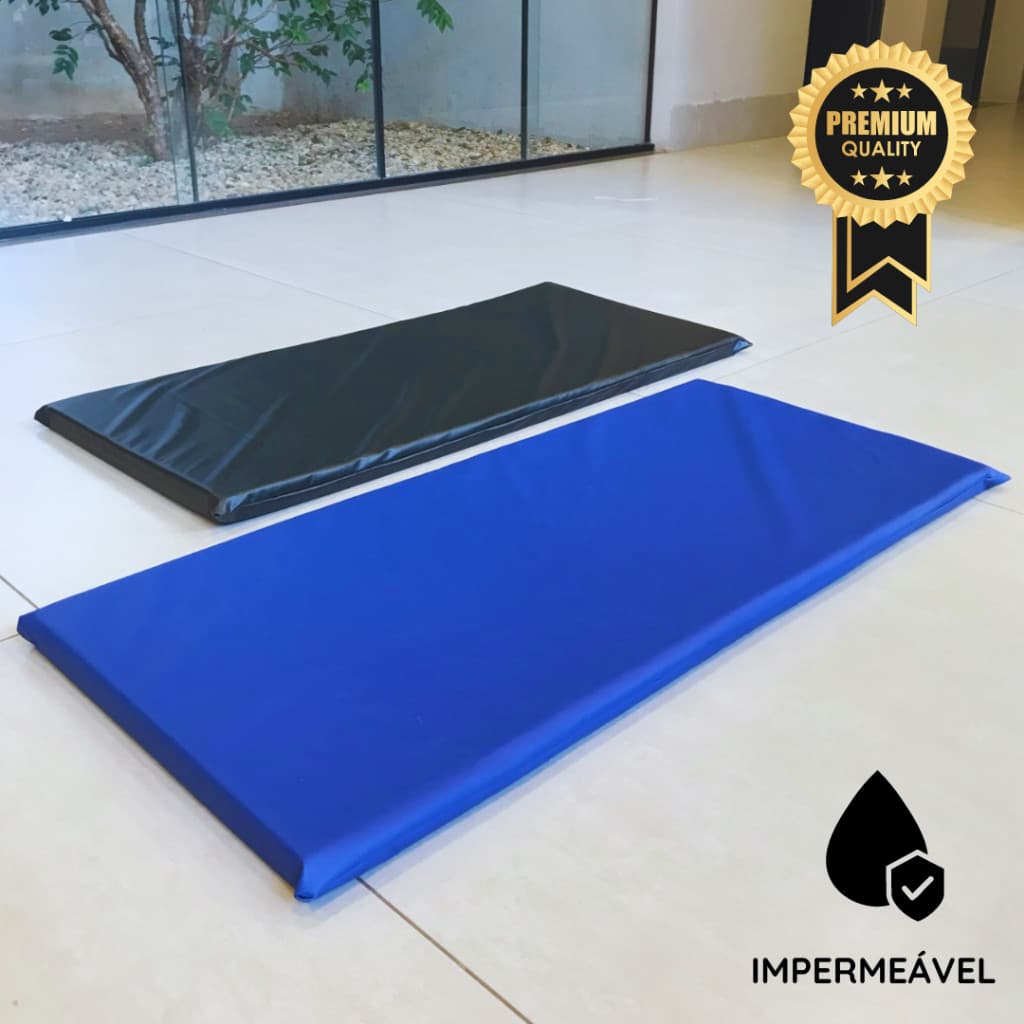 Colchonete de Academia 90x40x3cm Espuma Macia D23 Azul Preto Impermeável Fit Mat Yoga Pilates