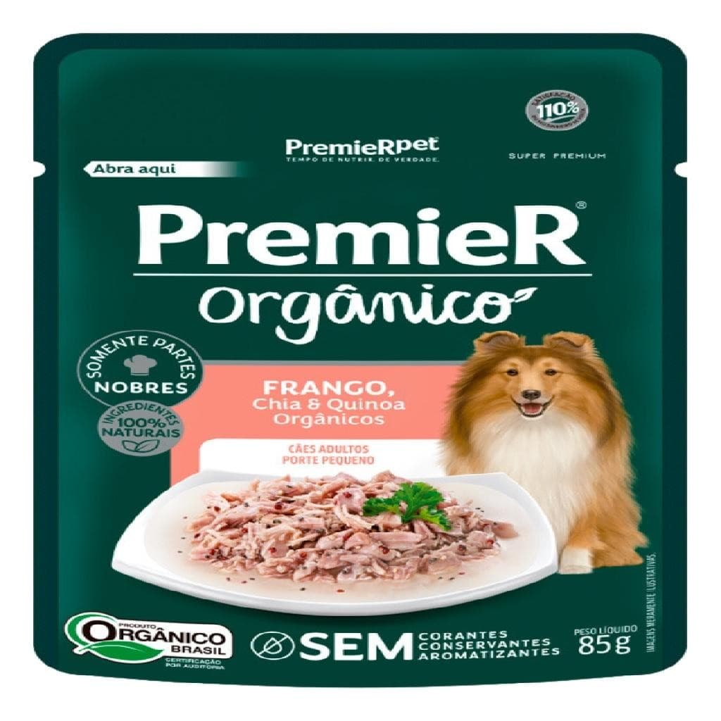 Kit 10 und Sachê Premier Gourmet Orgânico Cães Ad Peq Porte Frango 85g