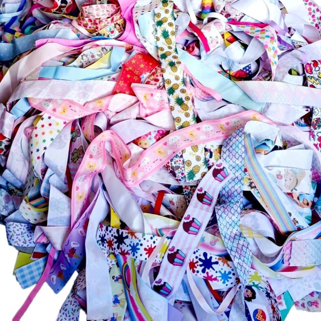 Pacote de Retalhos de Fita Gorgorão para Laços - Kit Materiais para Laços -  100 gramas Fita Estampada e Lisa