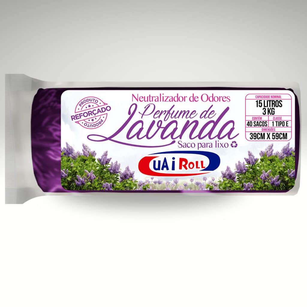 Saco De Lixo Roll De 40 Unidades 15 Litros Tira Odor Perfumado Com Cheiro de Lavanda Econômico