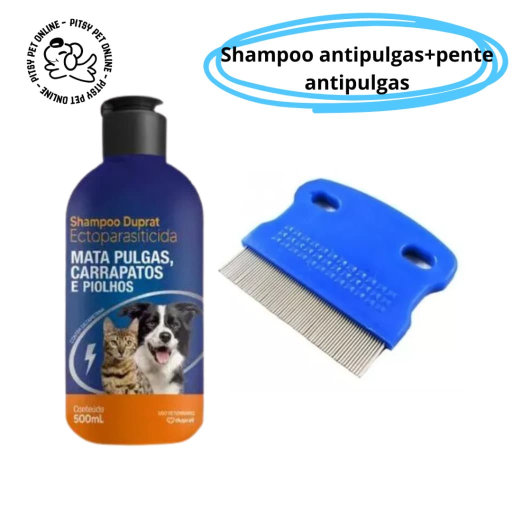 Kit Shampoo Anti Pulgas para Cães e Gatos Pet Clean + Pente Anti Pulgas