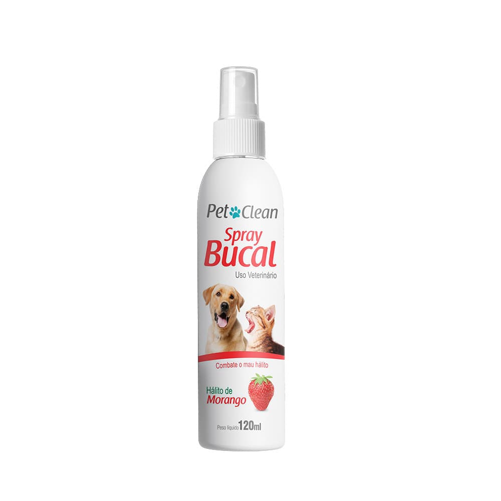 Spray Bucal para Cachorro e Gato Contra Mau Hálito Pet Clean 120 ml - Morango