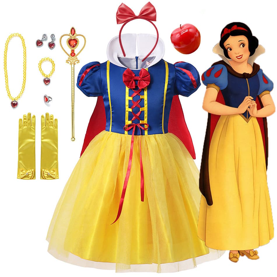 10 Pçs Meninas Branca De Neve Vestido De Princesa Festa Cosplay Vestir-Se Traje Para Crianças