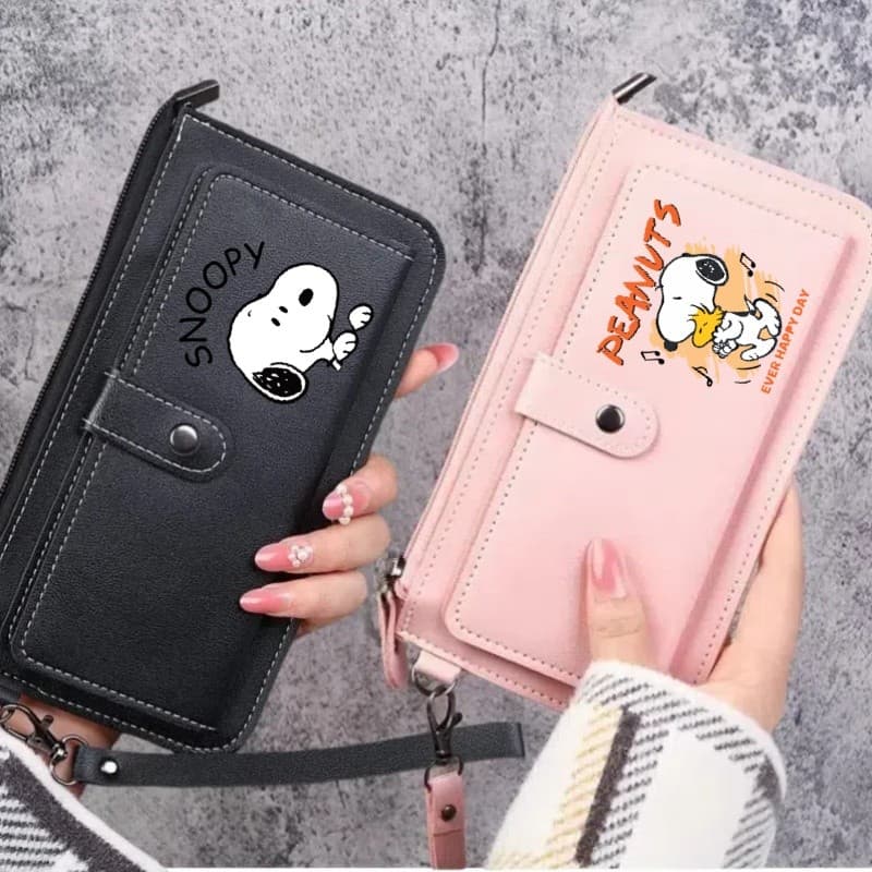 Carteira Snoopy Feminina Longa Multifuncional Cartão De Armazenamento Multi Bolsa De Viagem