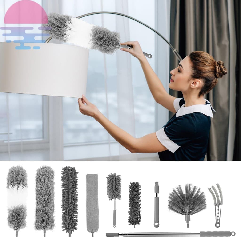 10 Pçs Molhado Seco Uso Tetos Limpeza Espanador Pena Conjunto Com Haste Extensível Para Lustres Móveis SHOPSKC7526