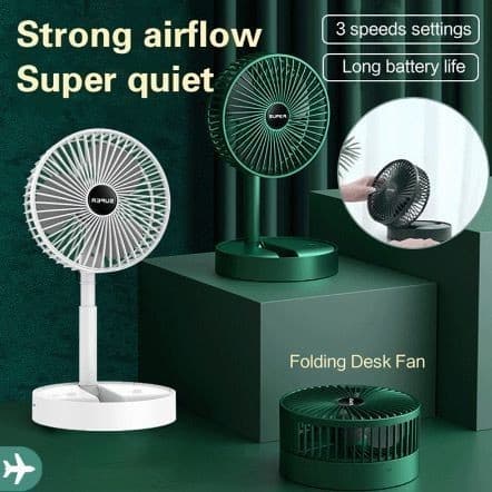 Mini Ventilador De Mesa Portátil Retrátil Dobrável USB Recarregável Sem Fio