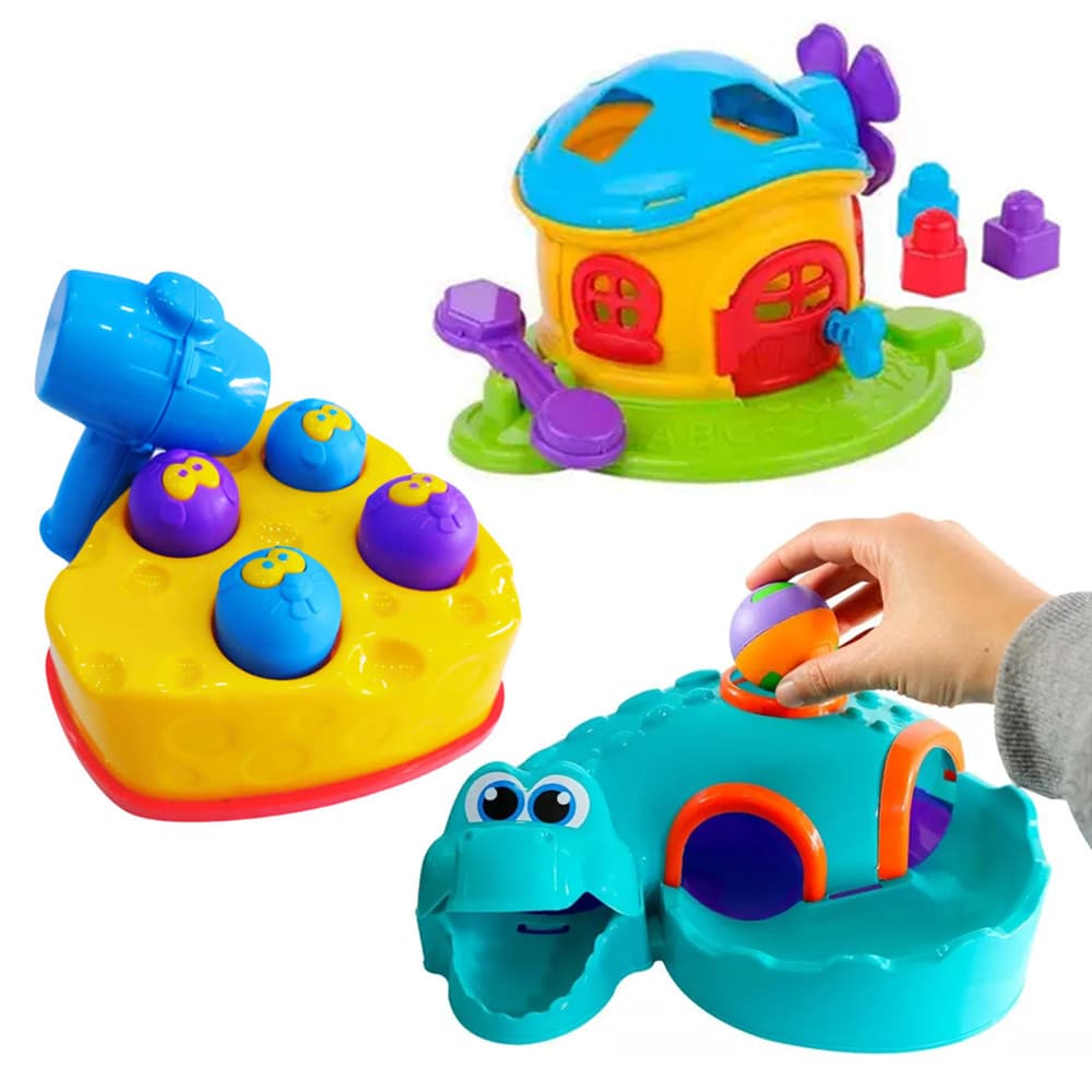 3 Brinquedos Infantil Didático Cogumelo Rata Tuff Croco Ball
