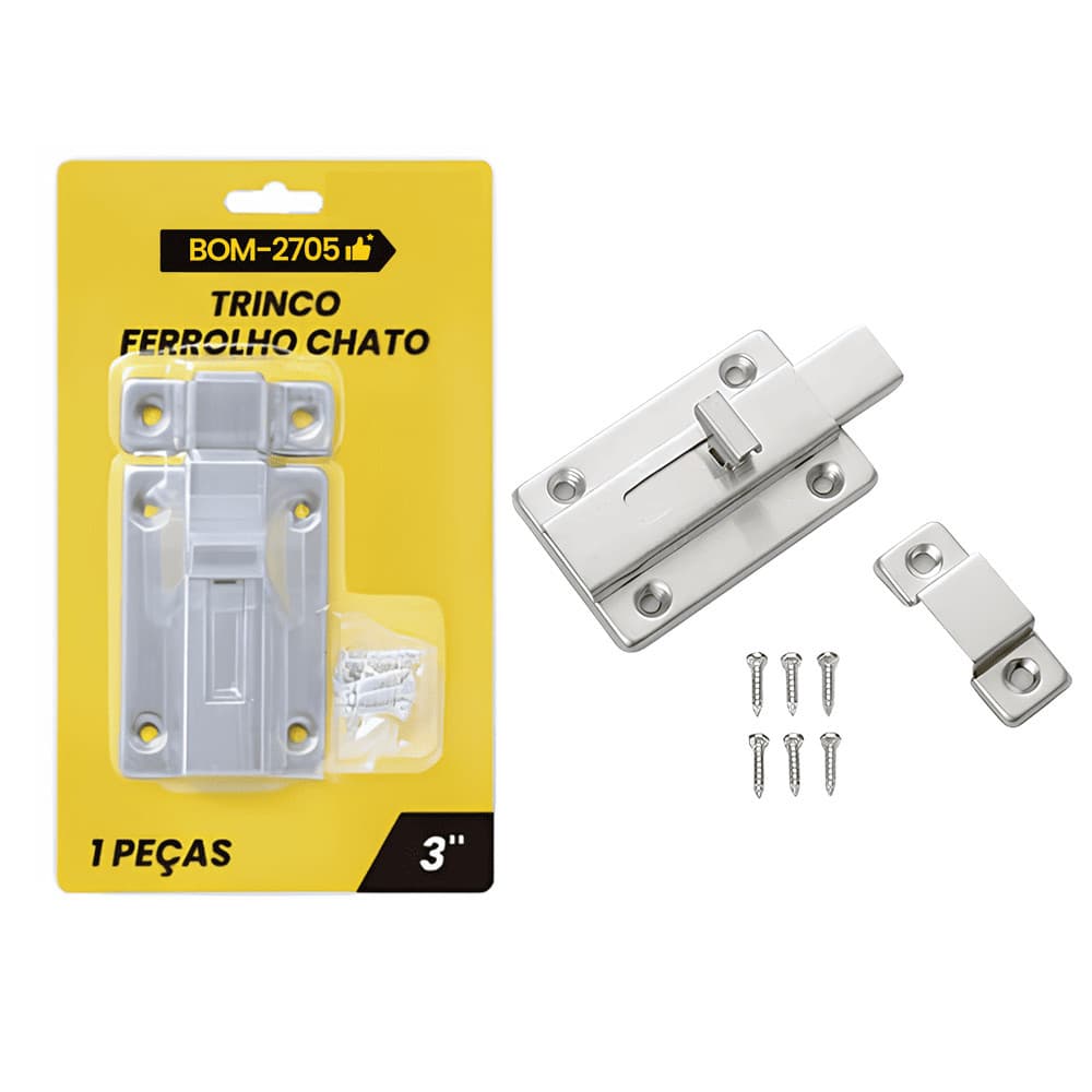 Trinco Ferrolho Chato em Aço Inoxidável 65mm x 43mm, Resistente e Durável
