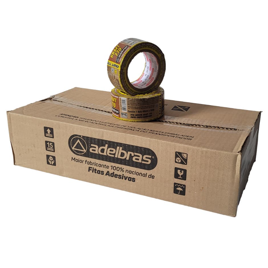 Kit 8 Fitas Adesiva Crepe 770 Papel Corrugado Fita Kraft 770 (48 mm x 50 m) Aldelbras Caixa Atacado