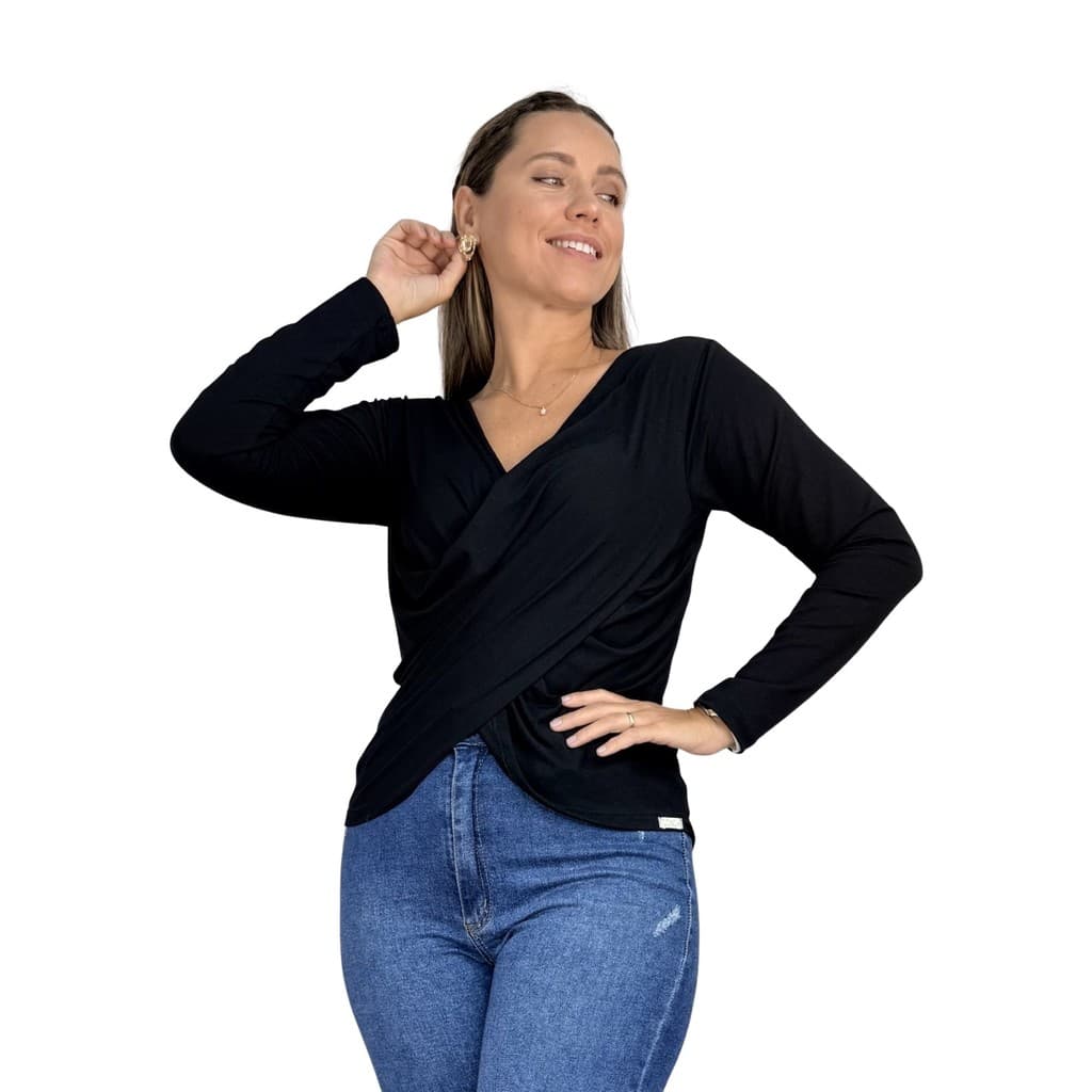 Blusa Transpassada Amamentação Diversas Cores Viscolycra Premium T-shirt Manga Longa Maternidade