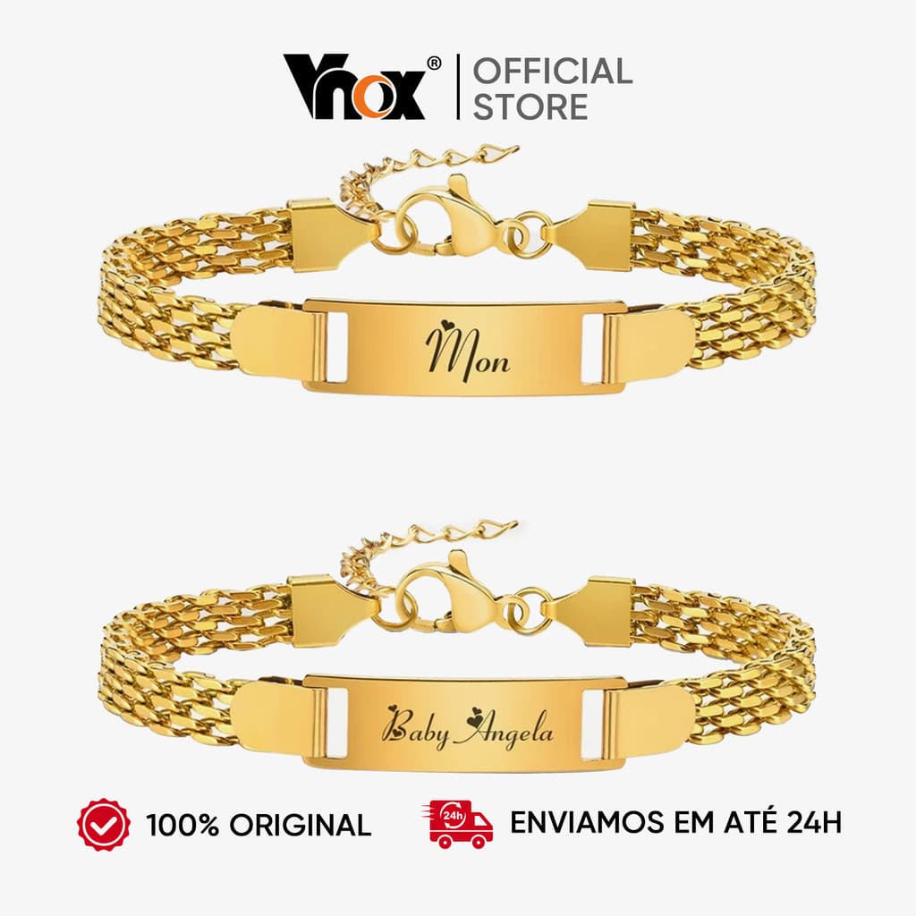 Vnox Conjunto De Pulseiras Personalizadas De Identificação Da Mãe Bebê, Jóias Hipoalergênicas Aço Inoxidável Para Menina