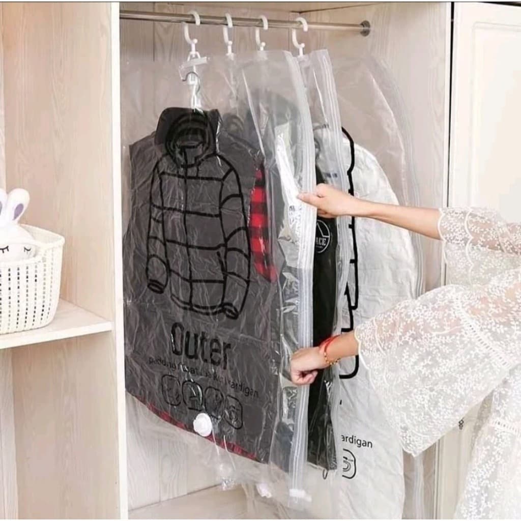 Kit Saco a Vácuo Para Roupas Capa Protetora Roupa a Vácuo Impermeável Antimofo com Cabide