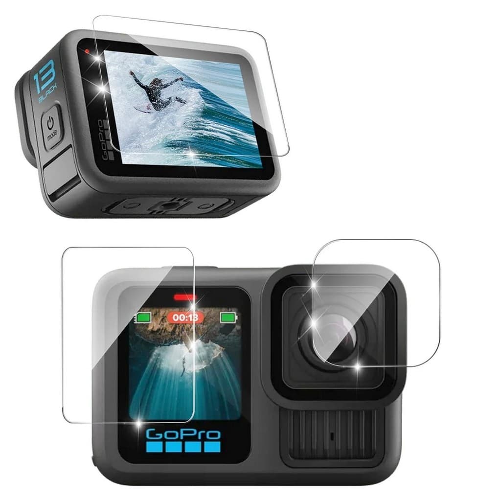 Películas Vidro Lente e LCD Frontal/Traseiro para GoPro 13 Black
