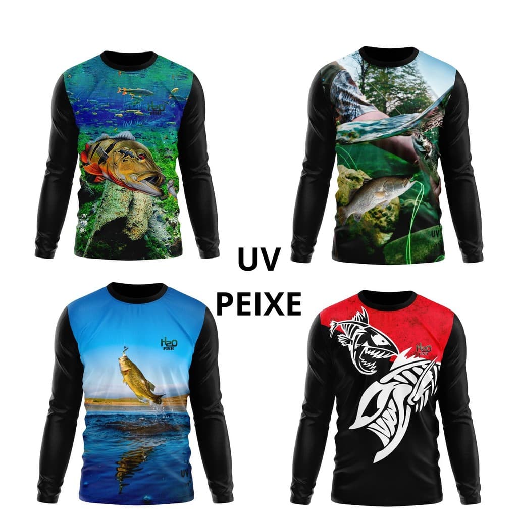 Camisa Camiseta Masculina e Feminina Uv Proteção Solar Estampa Peixe Pescaria