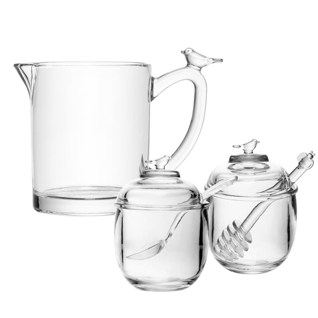 Kit Leiteira 250ml, Açucareiro e Meleira de Cristal Bird - Wolff