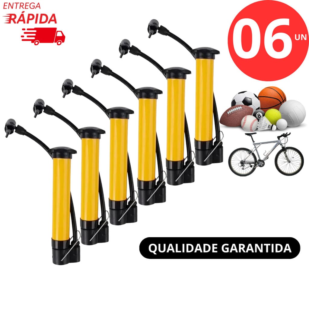 Kit 06 Bomba de Ar Vertical Com 1 Bico de Inflar Encher Pneu Bola Priscila Bicicleta 25cm Linha Resistente Premium
