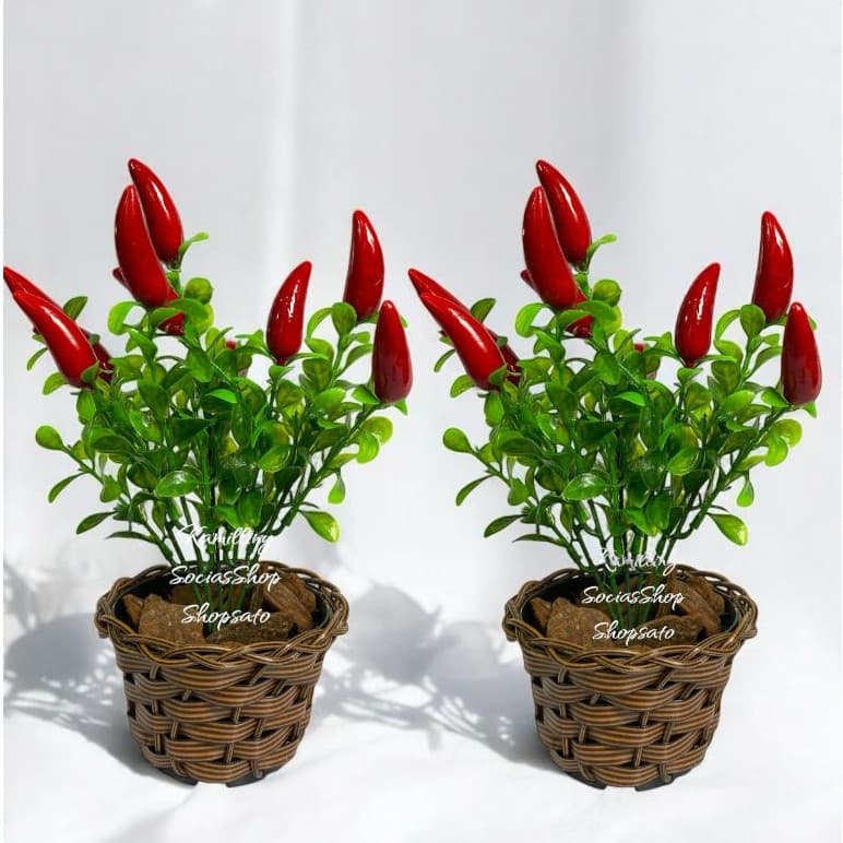 Arranjo Completo Buquê Pimenta Com Vaso De Vime Marrom preenchido de Casca De Árvore, Arranjo Decoração Enfeite