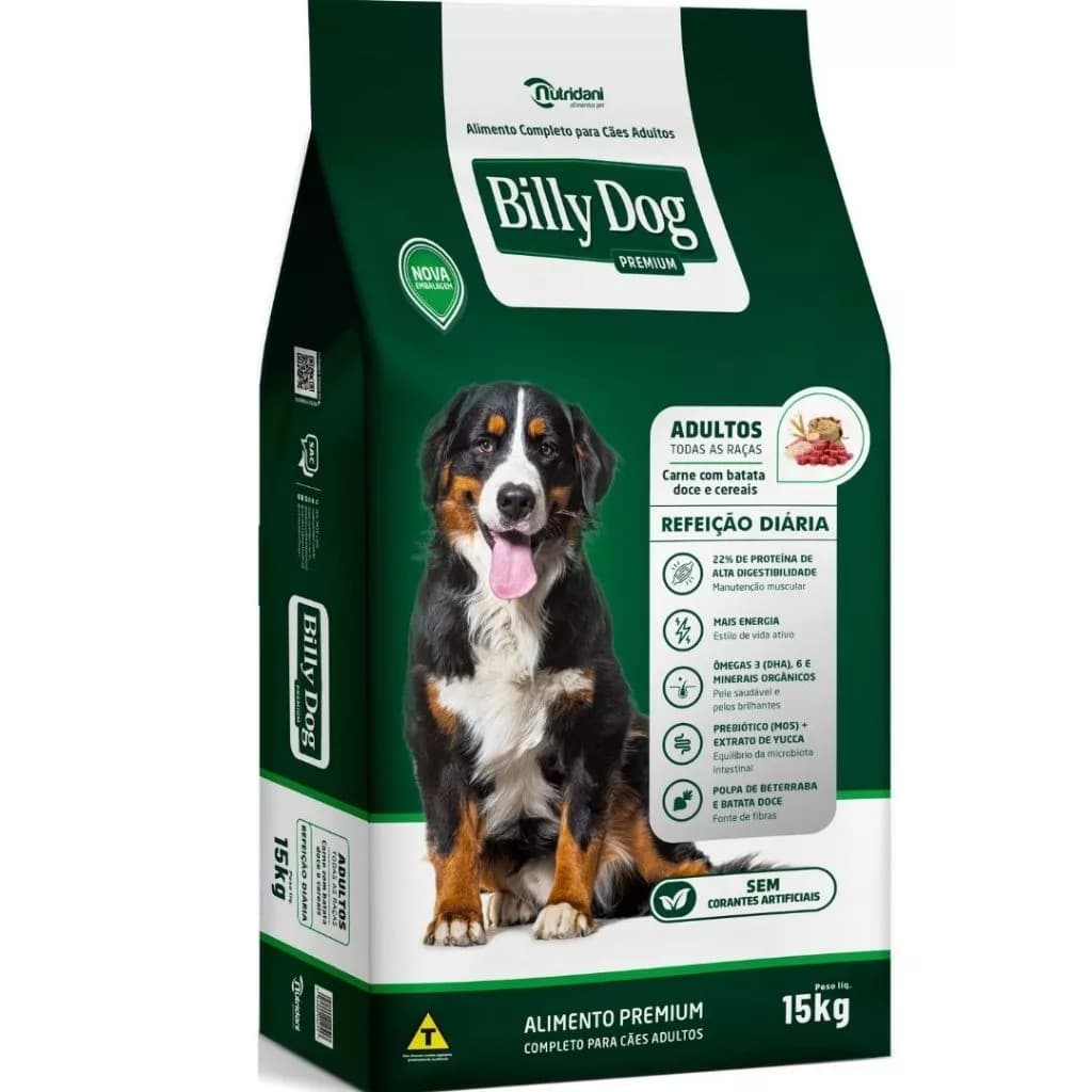 Ração Billy Dog Refeição Diária Carne B. Doce e Cereais 15Kg