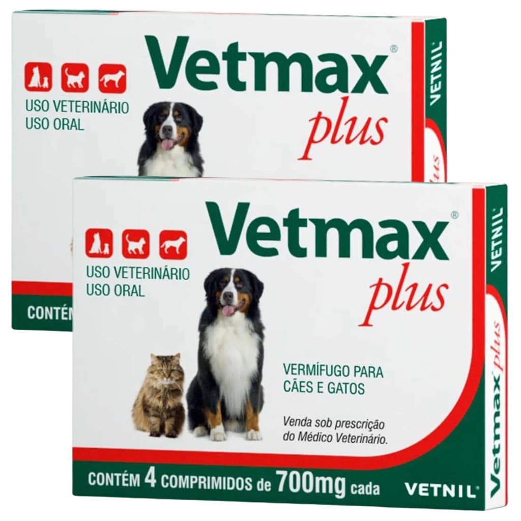 Kit 2 Vetmax Plus 700mg Vermífugo Vetnil - 4 Comprimidos