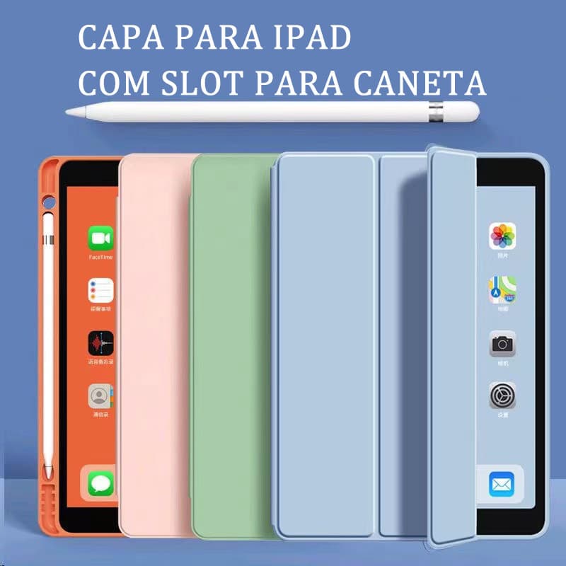 Capa TPU  para iPad 7/8/9 iPad 10 IPad 11(A16)  IPad Air 6 11^^AIR 6 13`` IPad Pro 11/13  com Slot Seguro para Caneta