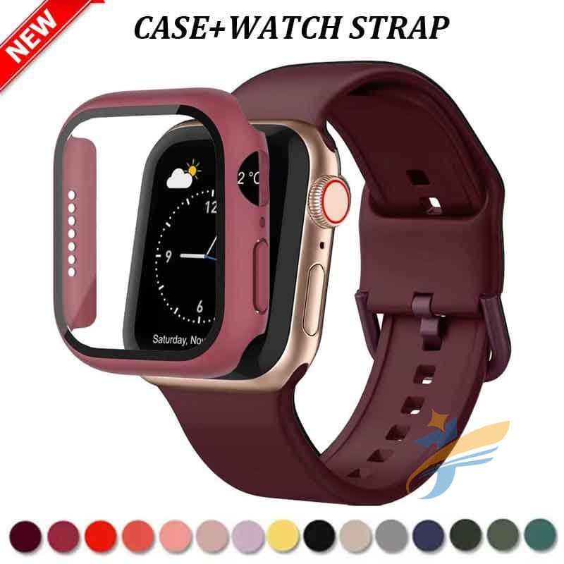 Pulseira De Silicone + Vidro + Capa Para Apple watch Band 46mm 42mm 44mm 45mm 41mm 40mm 49mm Esportiva Ajustável iwatch