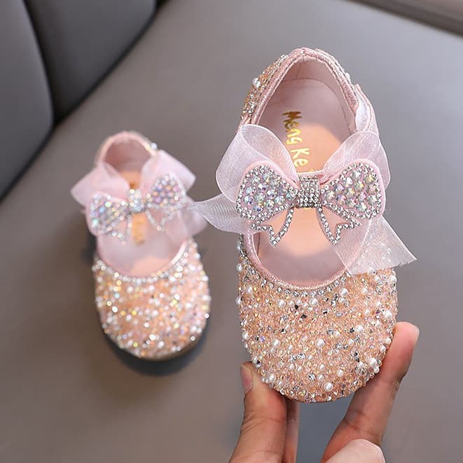 Sapatilha Infantil Meninas Elegante Confortável Princesa Sapatos de Cristal Adequados para Festa de Aniversário de Casam