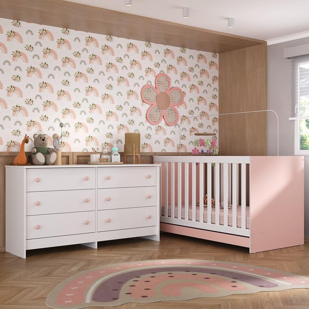 Berço 3 em 1 com Colchão Incluso e Cômoda Doce de Leite Multimóveis MP4298