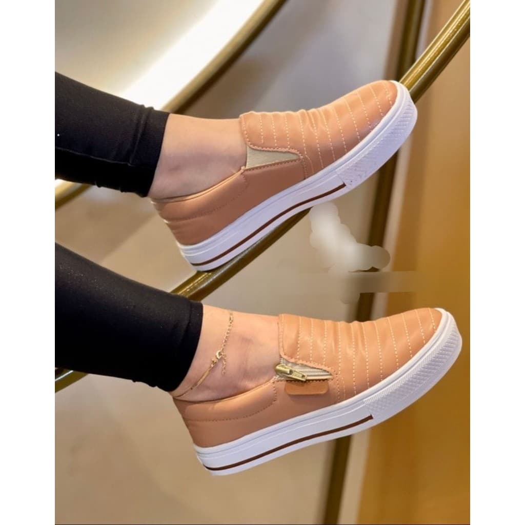 Tênis Slip On Ziper Sapatilha Feminina Confortável Macia Leve