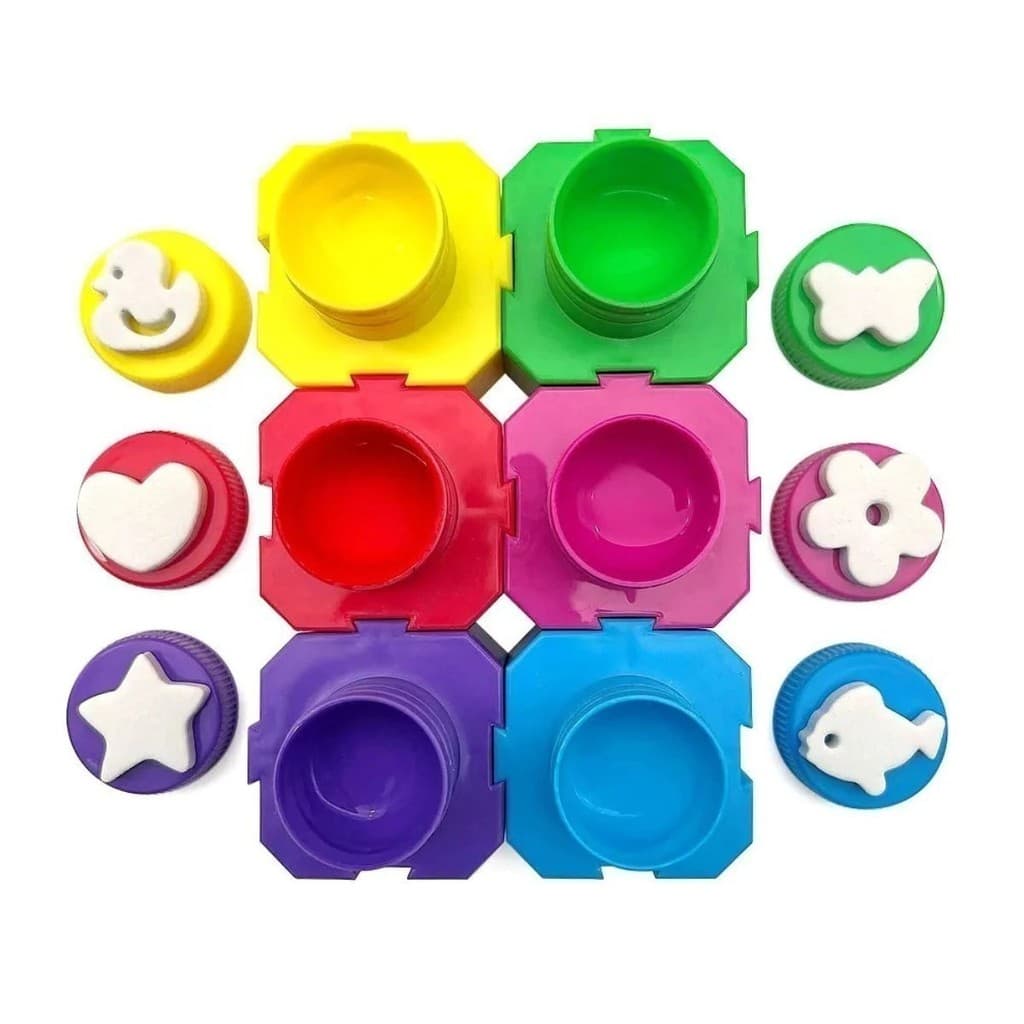 Carimbo Guache Pintura Com Pote Encaixavel C/6 Cores Leo&leo