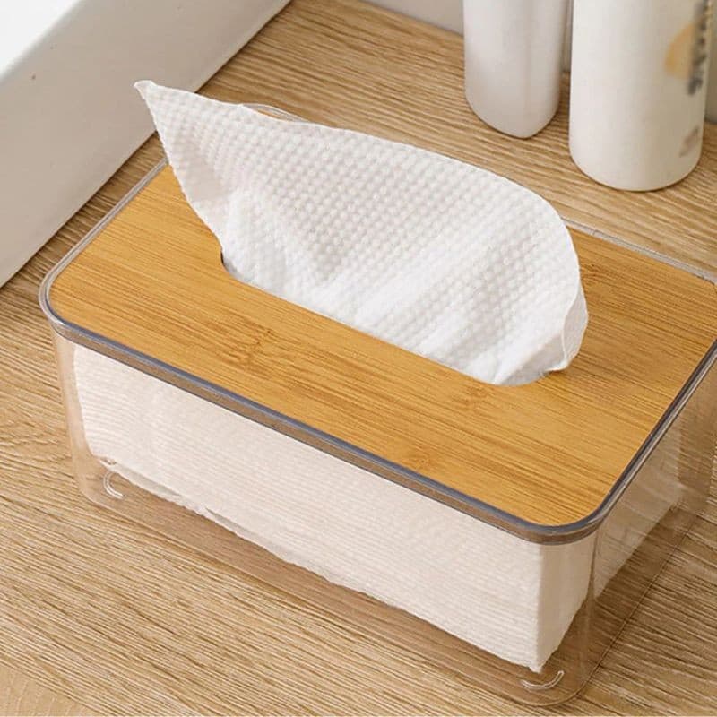 Porta Lenço Guardanapo Tampa de Bambu Decoração Moderno Transparente