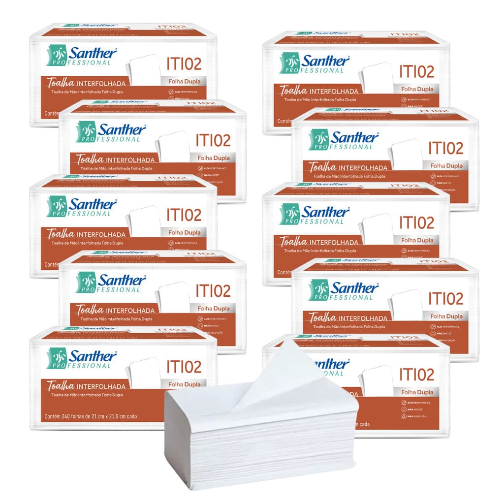 Papel toalha Interfolha Branco luxo Folha Dupla 21x21,5cm  - kit com 2400 folhas