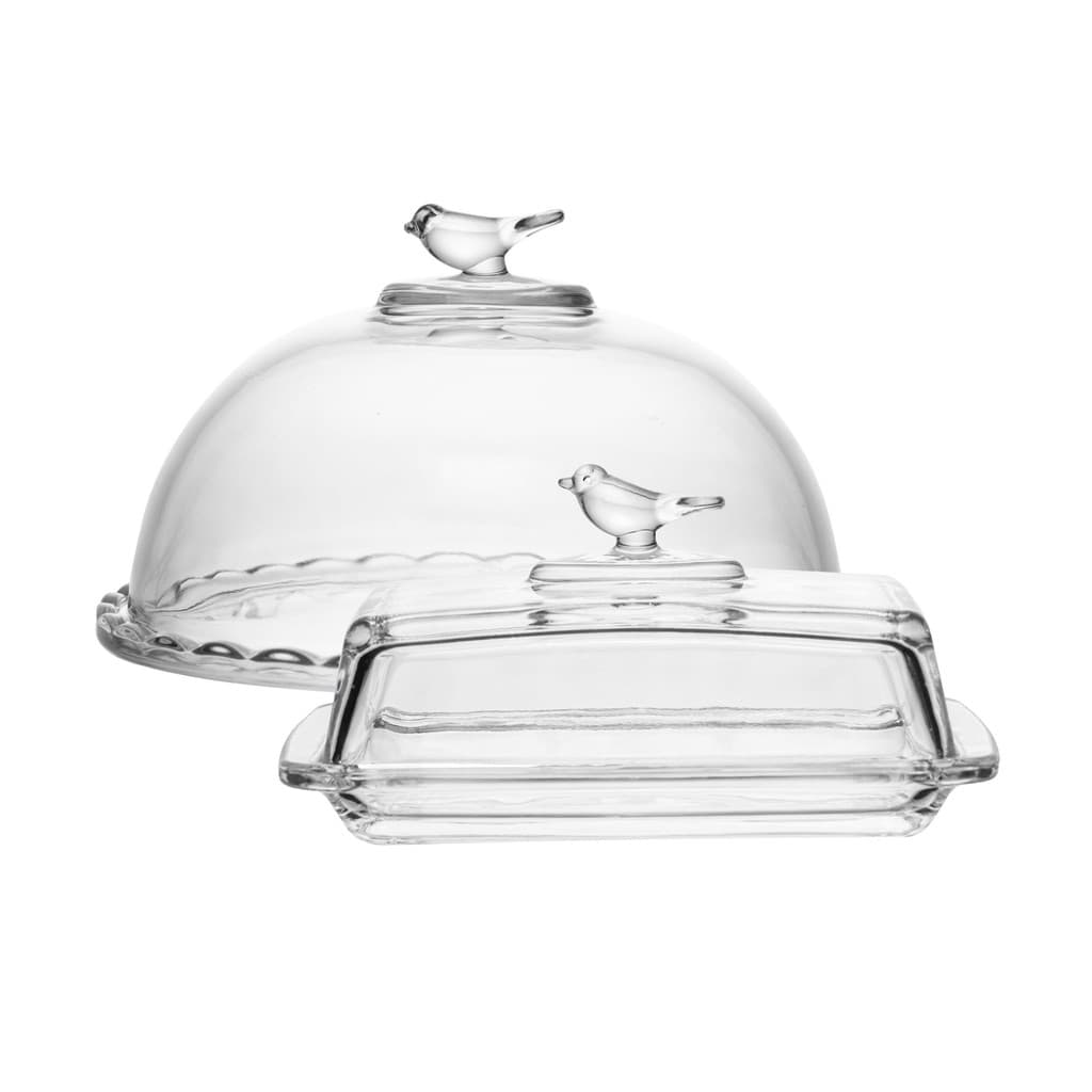 Kit Queijeira 20cm e Manteigueira 18cm com Tampa Cristal Bird - Wolff