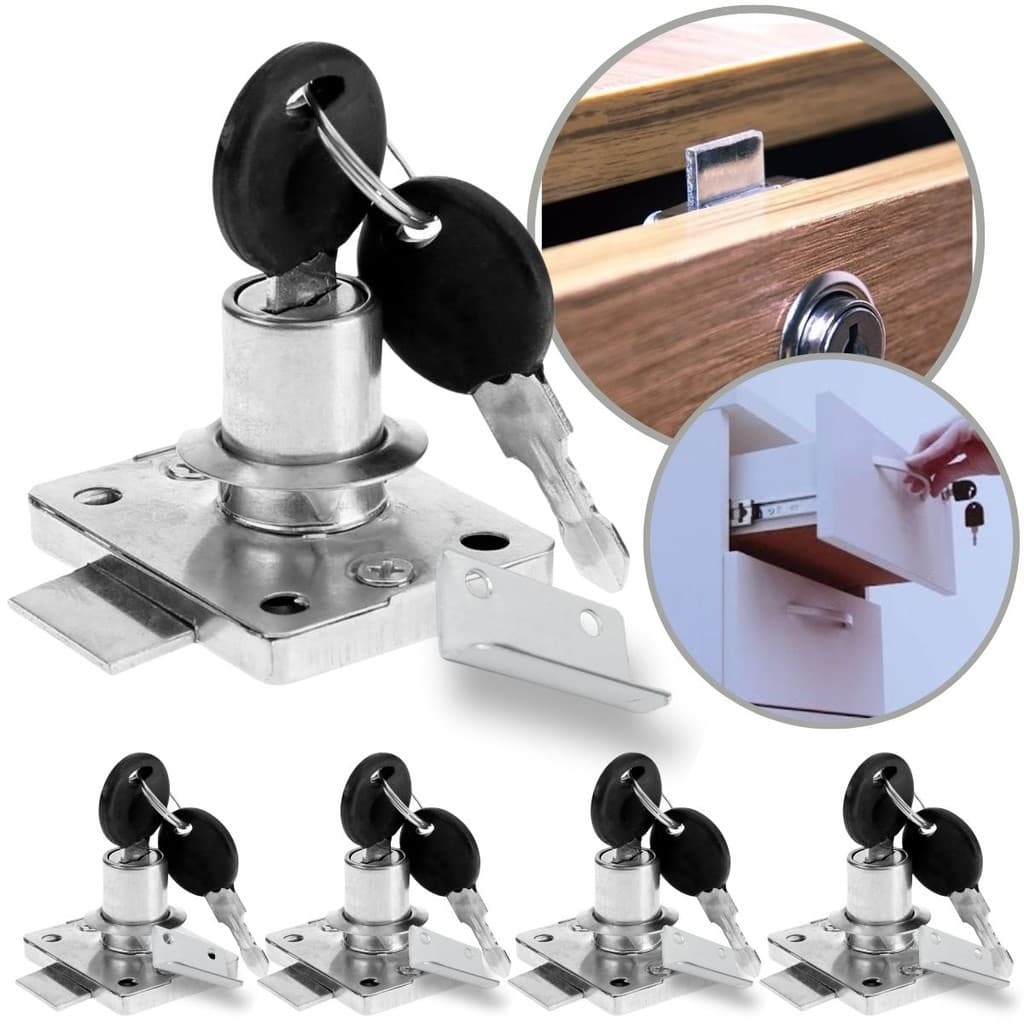 Kit 5 Fechadura Gaveta Porta Cilindro 22mm Batente Leve Segredo Variado Econômica Chaves Armário Tranca Basculante Croma