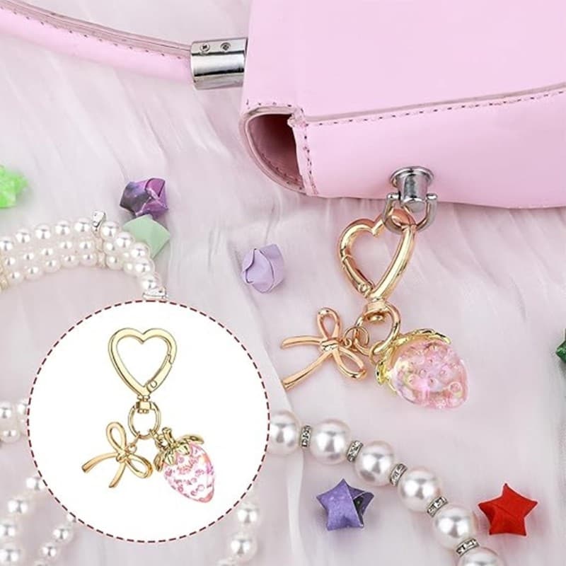 Chaveiro Laço Morango Feito À Mão blg Para E Meninas Liga Cores Brilhantes