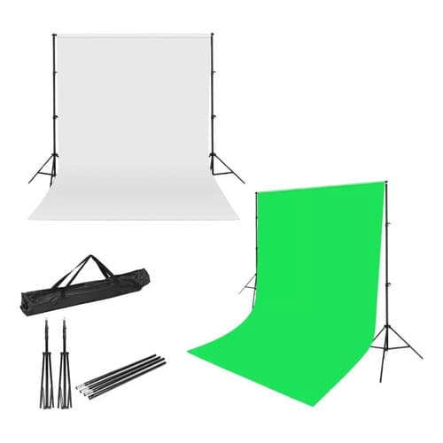 Kit Suporte Fundo Estúdio Fotográfico Branco Verde Com Tripe