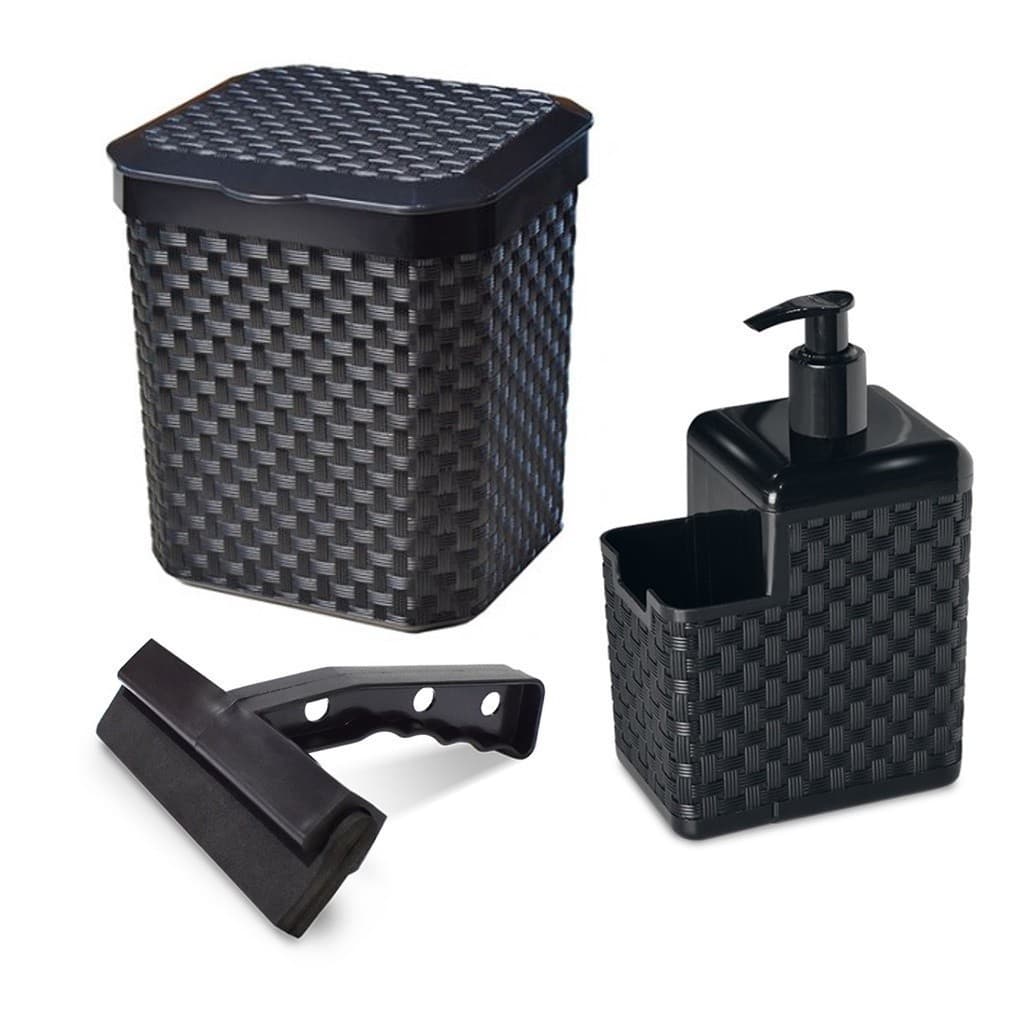 Kit Lixeira Pia 5 Litros + Porta Detergente Sabão + Rodinho de Pia Kit Cozinha 3 Peças