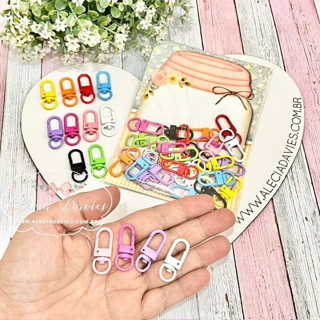 Fecho Mosquetão de Metal Colorido para Chaveiros Chaves Cores Variadas 30 Unidades