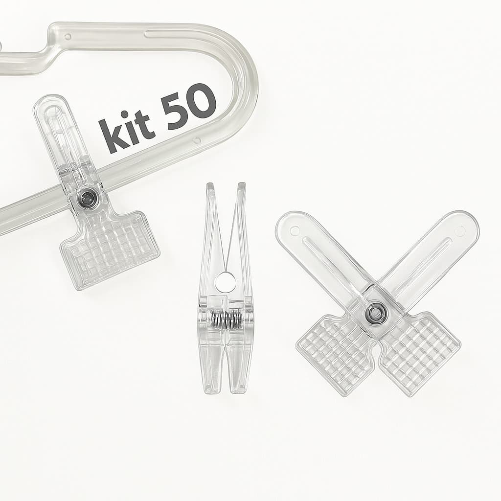 Kit 50 Presilhas Acrílico Prendedor para Cabide Saia Adulto