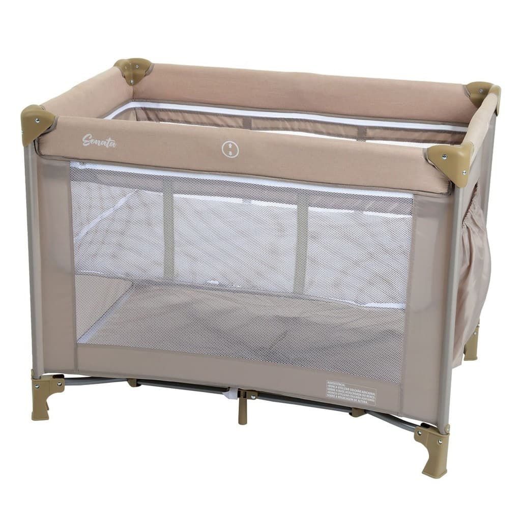 Berço Portátil Sonata Bege Burigotto Chiqueiro Cercado Bebê