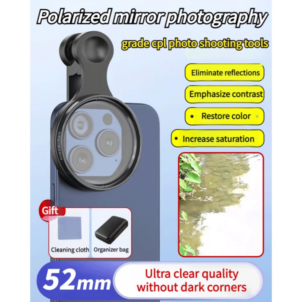 O Filtro Polarizado Da Lente Do Clipon Fotografia HD Elimina A Reflexão