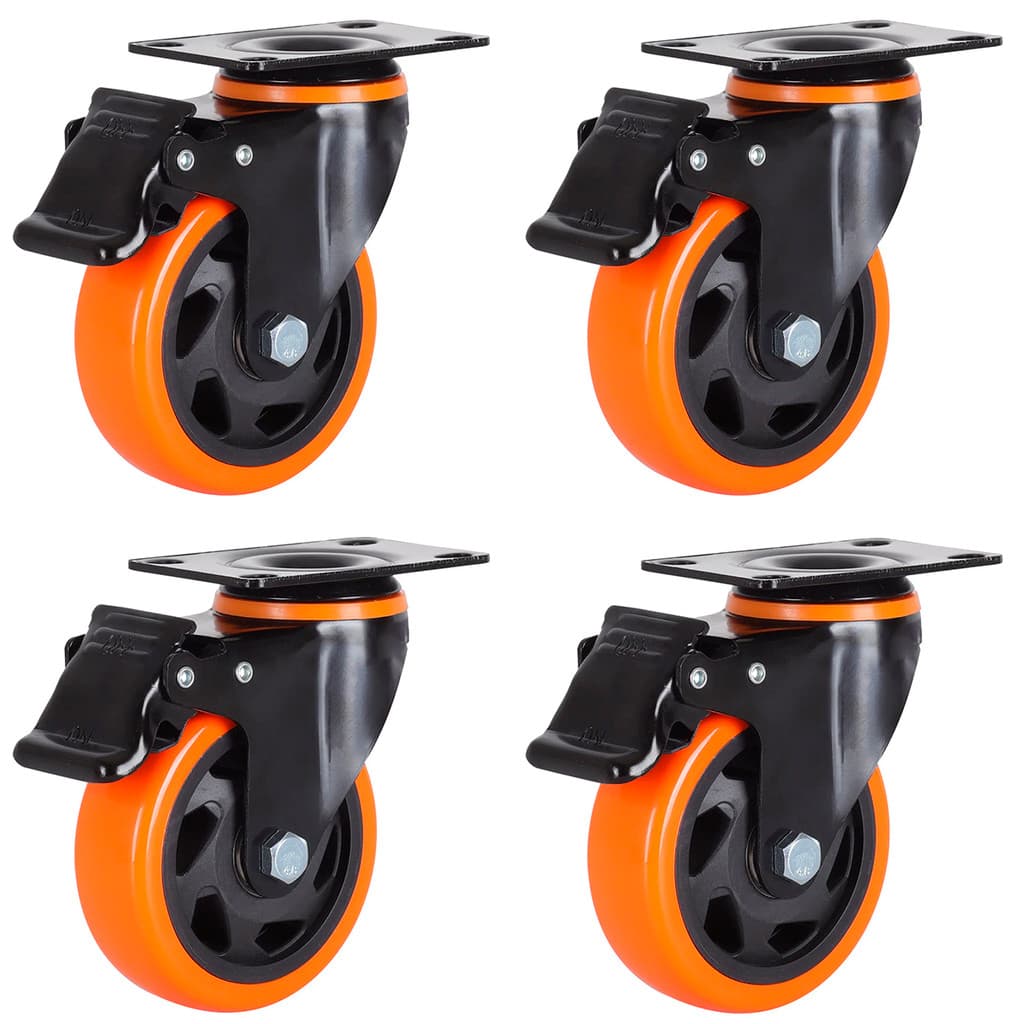 Kit 4 Rodas Para Carrinho Até 600kg 4 Polegadas Com Freio