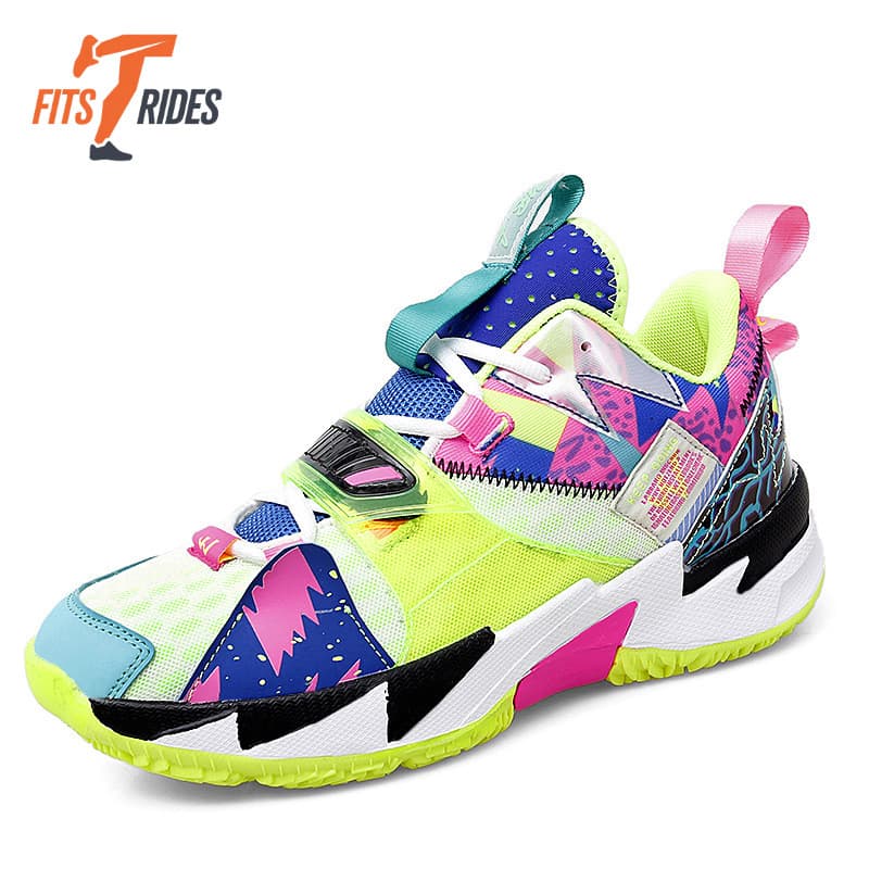 [Multicolor Neon] Tênis de Basquete Cano Alto Futurista | Velcro Neon Urbano Unissex Tênis Esportivo