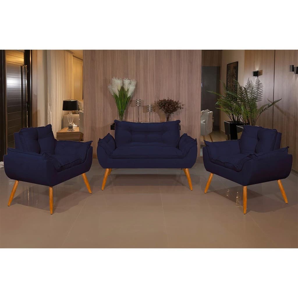 Kit 2 Poltronas + Namoradeira Opala Luxo para Sala Balaqui Decor