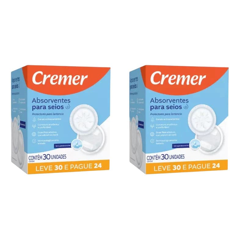 Kit 2x Absorvente Para Seios Cremer Toque Suave 30un Cada